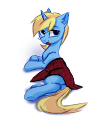 Size: 2480x3508 | Tagged: safe, artist:loonya, oc, oc only, oc:skydreams, pony, unicorn, female, flannel, high res, looking at you, mare, screwdriver, simple background, white background