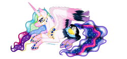 Size: 1560x722 | Tagged: safe, artist:zeepaarden, princess cadance, princess celestia, princess luna, twilight sparkle, alicorn, pony, g4, female, fusion, jewelry, mare, simple background, solo, transparent background, twilight sparkle (alicorn)