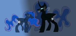 Size: 5000x2426 | Tagged: safe, artist:toptian, nightmare moon, princess luna, alicorn, pony, g4, duality, ethereal mane, eyes closed, female, mare, sombra eyes, starry mane