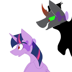 Size: 3000x3000 | Tagged: safe, artist:toptian, king sombra, twilight sparkle, alicorn, pony, unicorn, g4, bust, corrupted, corrupted twilight sparkle, duo, female, high res, male, mare, mind control, possessed, possession, simple background, sombra eyes, stallion, twilight sparkle (alicorn), white background, wide eyes