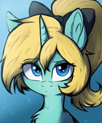 Size: 2000x2400 | Tagged: safe, artist:tatykin, oc, oc only, oc:diamonody, pony, unicorn, female, high res, looking at you, pensive, ponytail, solo, unimpressed