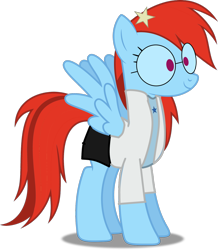 Size: 1280x1466 | Tagged: safe, artist:pagiepoppie12345, rainbow dash, pegasus, pony, g4, clothes, crossover, female, glasses, johnny test, lab coat, rainbow dash always dresses in style, simple background, solo, susan test, transparent background