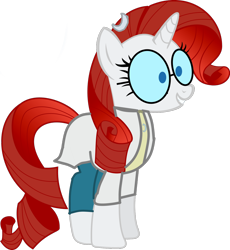 Size: 1280x1394 | Tagged: safe, artist:pagiepoppie12345, rarity, pony, unicorn, g4, clothes, crossover, female, glasses, johnny test, lab coat, mary test, simple background, solo, transparent background