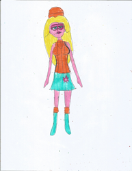 Size: 1700x2200 | Tagged: safe, artist:justinandrew1984, buttershy, equestria girls, g4, g4.5, my little pony: pony life, beanie, clothes, female, glasses, hat, solo, traditional art
