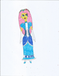 Size: 1700x2200 | Tagged: safe, artist:justinandrew1984, fluttershy, equestria girls, g4, clothes, dress, female, princess, solo, traditional art