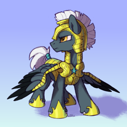 Size: 2000x2000 | Tagged: safe, artist:cherry_kotya, oc, oc only, oc:tempest streamrider, pegasus, pony, armor, colored wings, full body, guard, high res, male, multicolored wings, royal guard, simple background, solo, stallion, wings