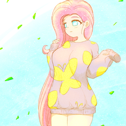 Size: 2508x2508 | Tagged: safe, artist:sigpi, fluttershy, human, g4, clothes, female, high res, humanized, solo, sweater, sweatershy