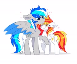 Size: 3000x2500 | Tagged: safe, artist:liquorice_sweet, oc, oc only, oc:diamond sun, oc:hawker hurricane, pegasus, pony, commission, cute, female, hawkmond, high res, love, male, mare, oc x oc, pegasus oc, shipping, simple background, spread wings, stallion, straight, wings, ych result
