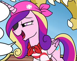 Size: 1032x819 | Tagged: safe, artist:madmax, edit, princess cadance, alicorn, pony, g4, comic, cropped, eyepatch, female, hat, mare, pirate, solo, world pirates; torrenting the entire world