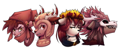 Size: 2336x970 | Tagged: safe, artist:magicstarfriends, oc, oc only, deer, fordeer, original species, antlers, cap, cloak, clothes, druid, fangs, fantasy class, hat, helmet, jewelry, knight, mage, necklace, red eyes, ribbon, rogue, simple background, skull, stitches, transparent background, warrior, yellow eyes