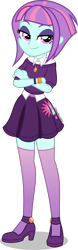 Size: 1403x4500 | Tagged: safe, alternate version, artist:limedazzle, part of a set, sunny flare, equestria girls, g4, beautiful, casual, clothes, crossed arms, cutie mark on clothes, eyeshadow, female, high heels, high res, lidded eyes, looking at you, makeup, miniskirt, new version, shoes, show accurate, simple background, skirt, smiling, smiling at you, socks, solo, thigh highs, thigh socks, transparent background, zettai ryouiki