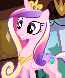 Size: 1416x1687 | Tagged: safe, screencap, princess cadance, queen chrysalis, alicorn, pony, a canterlot wedding, g4, cropped, crown, cute, cutealis, fake cadance, female, folded wings, grin, jewelry, mare, regalia, smiling, solo, tiara, wings