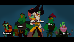 Size: 1920x1080 | Tagged: safe, artist:kazamacat, boyle, captain celaeno, lix spittle, mullet (g4), squabble, parrot pirates, anthro, fanfic:the master mev, g4, my little pony: the movie, fanfic art, group, pirate, show accurate