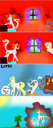 Size: 499x1205 | Tagged: safe, artist:pawstheartest, oc, oc only, dog, pony, unicorn, comic, dialogue, glowing horn, horn, magic, telekinesis, tree, unicorn oc