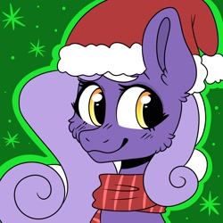 Size: 2400x2400 | Tagged: safe, alternate version, oc, oc only, oc:aether naut, earth pony, pony, bust, christmas, earth pony oc, female, hat, high res, holiday, mare, santa hat, smiling, solo