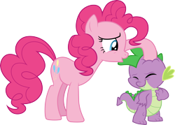 Size: 4188x3000 | Tagged: safe, artist:cloudy glow, pinkie pie, spike, dragon, earth pony, pony, g4, owl's well that ends well, .ai available, cute, diapinkes, duo, eyes closed, female, high res, male, mare, open mouth, open smile, petting, simple background, smiling, spikabetes, transparent background, vector