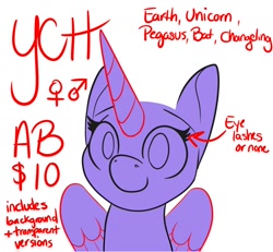 Size: 1300x1200 | Tagged: safe, artist:inkynotebook, oc, oc only, alicorn, pony, alicorn oc, bald, bust, commission, horn, smiling, solo, wings, your character here