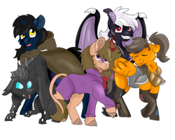 Size: 2500x2000 | Tagged: safe, artist:euspuche, oc, oc only, bat pony, changeling, kirin, pegasus, pony, unicorn, commission, group, high res, simple background, transparent background