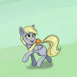 Size: 1600x1600 | Tagged: safe, artist:albertbm, derpy hooves, pegasus, pony, g4, female, food, mare, muffin, open mouth, solo, that pony sure does love muffins