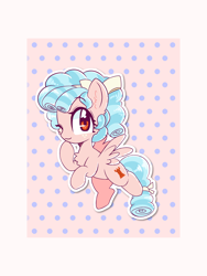 Size: 1900x2533 | Tagged: safe, alternate version, artist:blurry-kun, cozy glow, pegasus, pony, g4, bow, commission, female, filly, flying, hair bow, looking at you, one eye closed, tail bow, wink, winking at you