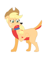 Size: 794x1123 | Tagged: safe, artist:dupontsimon, applejack, dog, fanfic:magic show of friendship, equestria girls, g4, appledog, collar, cutie mark collar, dogified, fanfic art, female, open mouth, simple background, solo, species swap, transformation, transparent background, vector