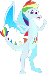 Size: 2000x3189 | Tagged: safe, artist:dupontsimon, rainbow dash, dragon, fanfic:magic show of friendship, equestria girls, g4, dragonified, fanfic art, high res, open mouth, rainbow dragon, simple background, solo, species swap, transformation, transparent background, vector