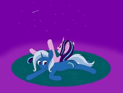 Size: 1200x900 | Tagged: safe, artist:lef_fa, starlight glimmer, trixie, pony, unicorn, g4, lying down, night, shooting star