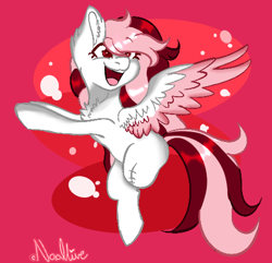 Size: 471x454 | Tagged: safe, artist:naaltive, oc, oc only, oc:toricelli, pony, :d, amputee, female, missing limb, open mouth, solo, two toned wings, wings