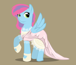 Size: 900x766 | Tagged: safe, alternate version, artist:askmerriweatherauthor, oc, oc only, oc:tootie frootie, pegasus, pony, clothes, dress, solo