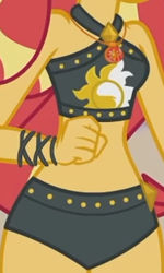 Size: 646x1077 | Tagged: safe, screencap, sunset shimmer, equestria girls, equestria girls series, g4, unsolved selfie mysteries, beach shorts swimsuit, bikini, bikini bottom, bikini top, boobshot, breasts, clothes, cropped, female, gem, geode of empathy, jeweled swimsuit, jewelry, magical geodes, necklace, one-piece swimsuit, pictures of bellies, pictures of chests, sleeveless, solo, sunset shimmer swimsuit, sunset shimmer's beach shorts swimsuit, swimsuit