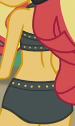 Size: 622x1051 | Tagged: safe, screencap, sunset shimmer, equestria girls, equestria girls series, g4, unsolved selfie mysteries, ass, beach shorts swimsuit, bikini, bikini bottom, bikini top, breasts, bunset shimmer, butt, clothes, cropped, female, sleeveless, solo, sunset shimmer swimsuit, sunset shimmer's beach shorts swimsuit, swimsuit