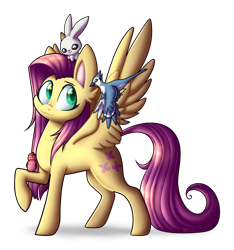 Size: 1705x1823 | Tagged: safe, artist:spirit-1, angel bunny, fluttershy, bird, pony, g4, simple background, transparent background