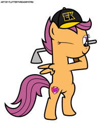 Size: 1000x1200 | Tagged: safe, artist:thread8, scootaloo, pony, g4, cap, female, filly, golf blitz, golf club, hat, one eye closed, simple background, white background, wink