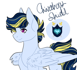 Size: 829x750 | Tagged: safe, artist:buttercupisqueen, oc, oc only, oc:chivalrous shield, pegasus, pony, male, offspring, parent:princess cadance, parent:shining armor, parents:shiningcadance, simple background, solo, stallion, white background