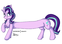 Size: 1280x905 | Tagged: safe, artist:julunis14, starlight glimmer, pony, unicorn, g4, chest fluff, digital art, female, long glimmer, long pony, raised hoof, simple background, smiling, solo, transparent background
