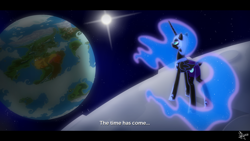 Size: 1920x1080 | Tagged: safe, artist:whitequartztheartist, nightmare moon, pony, friendship is magic, g4, canterlot, day, equestria, female, moon, night, on the moon, solo, space, stars, sun