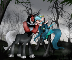 Size: 6339x5268 | Tagged: safe, artist:janelearts, cozy glow, lord tirek, queen chrysalis, centaur, changeling, changeling queen, pegasus, pony, g4, bow, cloven hooves, colored hooves, commission, female, filly, hair bow, male, nose piercing, nose ring, piercing, septum piercing, trio