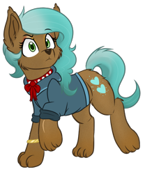Size: 989x1186 | Tagged: safe, artist:rokosmith26, oc, oc only, oc:starya knight, deer, dog, hybrid, bow, bracelet, butt fluff, cheek fluff, clothes, collar, colored, cutie mark, ear fluff, eyeshadow, female, green eyes, heart, jewelry, long hair, long mane, makeup, paws, simple background, solo, transparent background
