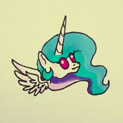 Size: 1080x1080 | Tagged: safe, artist:galaxy.in.mind, princess celestia, alicorn, pony, g4, bust, female, horn, mare, smiling, solo, traditional art, wings