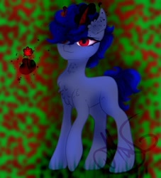 Size: 736x812 | Tagged: safe, artist:nel_liddell, oc, oc only, earth pony, pony, abstract background, chest fluff, earth pony oc, horns, signature, solo