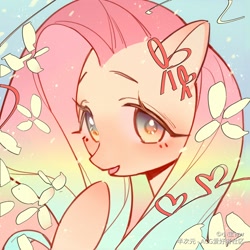Size: 1000x1000 | Tagged: dead source, safe, artist:小宝ww, fluttershy, pony, g4, bust, female, looking at you, mare, portrait, solo