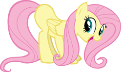 Size: 1161x689 | Tagged: safe, fluttershy, pegasus, pony, g4, face down ass up, female, fun, fun pose, happy, mare, missing cutie mark, smiling, solo, twilight eyes