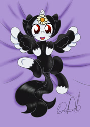 Size: 1555x2199 | Tagged: safe, artist:stormythetrooper, alicorn, pony, animaniacs, crossover, dot warner, looking at you, lying down, on back, open mouth, ponified, smiling