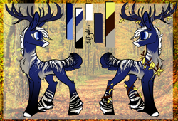 Size: 1472x1000 | Tagged: safe, artist:intfighter, oc, oc only, deer, deer pony, original species, pony, antlers, chest fluff, duo, reference sheet, smiling