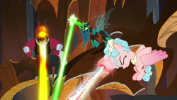 Size: 1920x1080 | Tagged: safe, screencap, cozy glow, lord tirek, queen chrysalis, alicorn, pony, g4, the ending of the end, alicornified, cozycorn, race swap