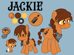 Size: 1280x959 | Tagged: safe, artist:ask-ember-quill, oc, oc only, oc:jackie, earth pony, pony, age progression, alcohol, baby, baby pony, braid, earth pony oc, female, filly, mare, neckerchief, smiling, whiskey