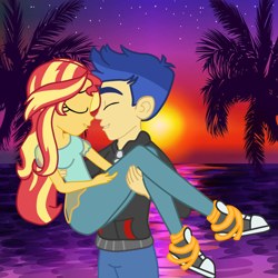 Size: 1200x1200 | Tagged: safe, artist:3d4d, flash sentry, sunset shimmer, equestria girls, g4, beach, converse, female, male, ship:flashimmer, shipping, shoes, straight, sunset