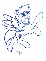 Size: 1535x2048 | Tagged: safe, artist:btbunny, oc, oc:bolt the super pony, pegasus, pony, monochrome, pegasus oc, simple background, wings