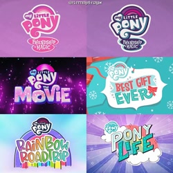 Size: 640x640 | Tagged: safe, screencap, g4, g4.5, my little pony best gift ever, my little pony: pony life, my little pony: rainbow roadtrip, my little pony: the movie, logo, my little pony logo, my little pony: pony life logo, my little pony: the movie logo, no pony, pony history, title card