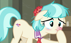 Size: 1706x1033 | Tagged: safe, screencap, coco pommel, pony, g4, the saddle row review, cocobetes, cropped, crying, cute, female, messy mane, red nosed, sick, solo